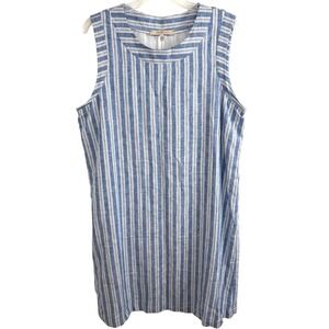 Casacabana Linen Blend Striped Shift Dress Blue Coastal Vacation Summer L